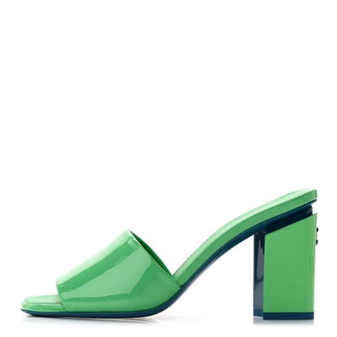 CHANEL Patent CC Mules 37 Green Turquoise